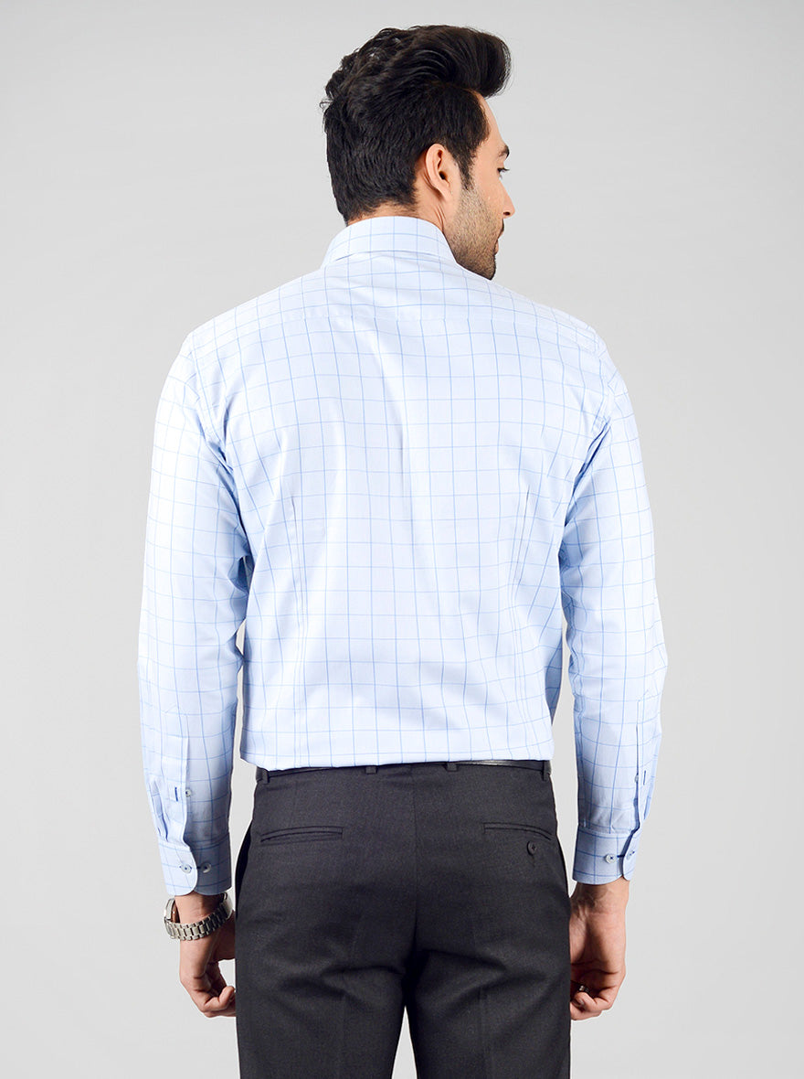 Sky Blue Checked Slim Fit Evening Wear Shirt | Metal