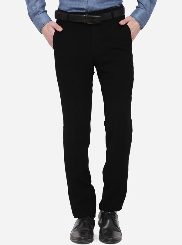 Black Solid Slim Fit Formal Trouser | JB Studio