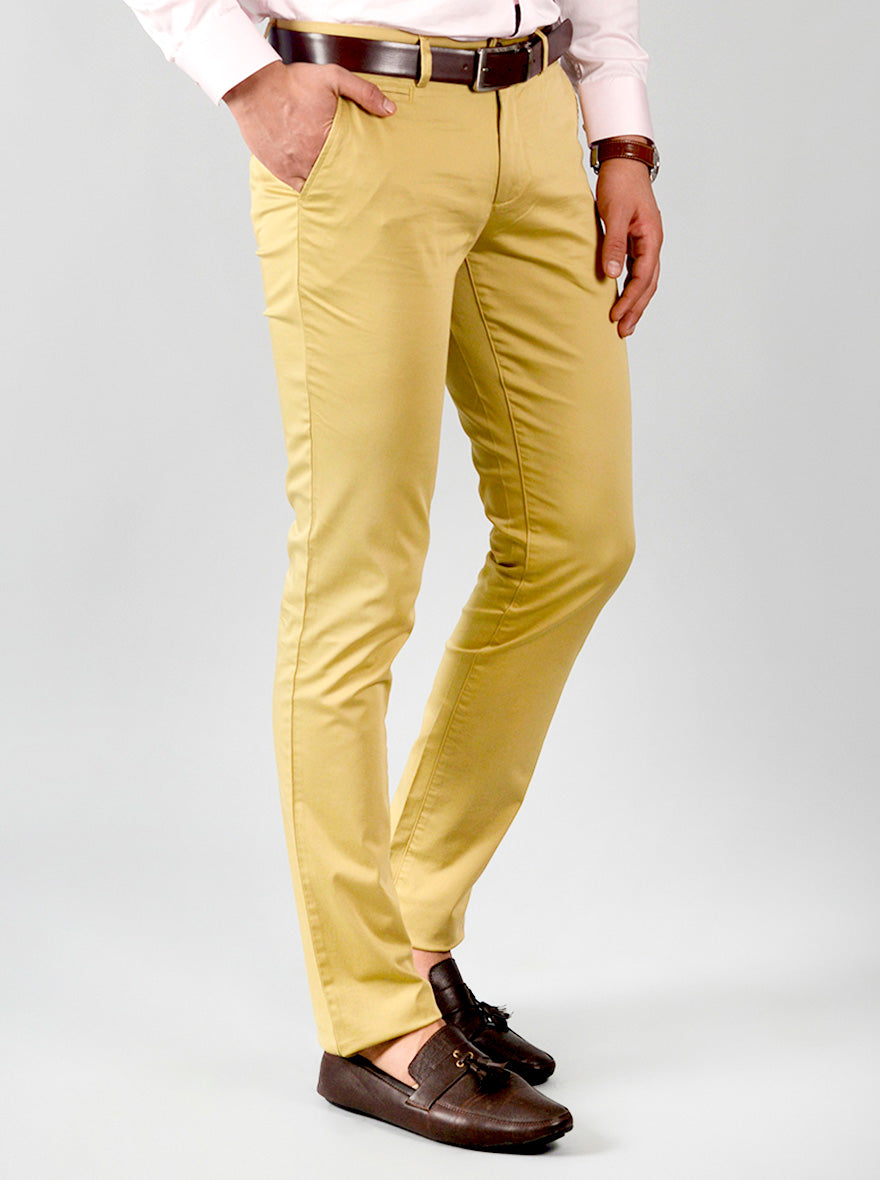 Beige Solid Slim Fit Chinos | JB Sport