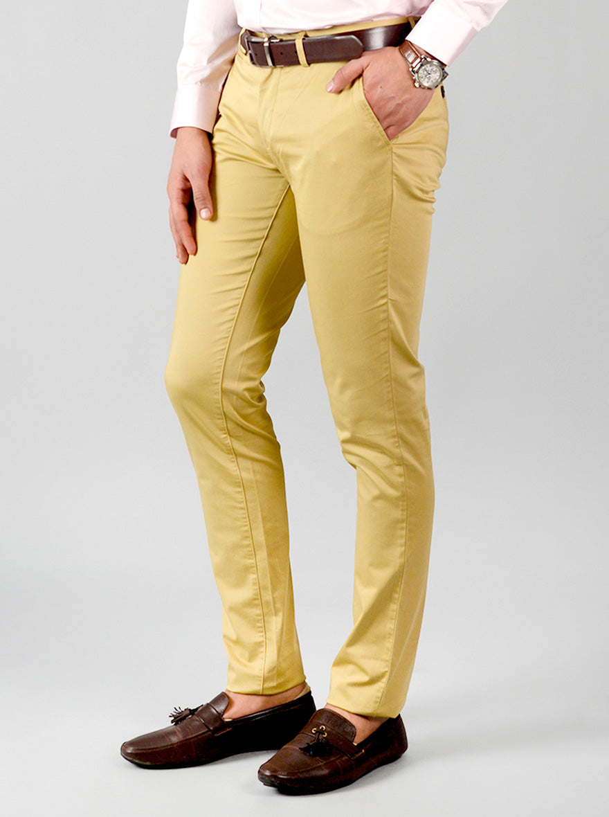 Beige Solid Slim Fit Chinos | JB Sport