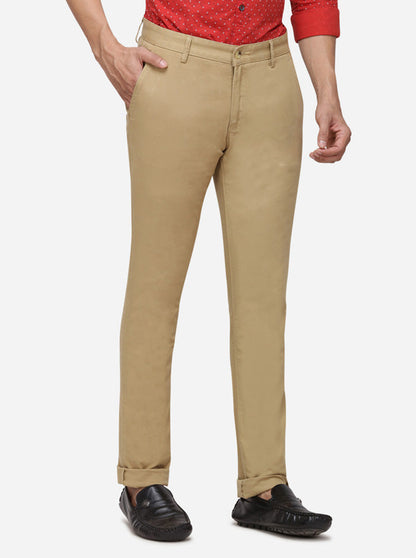 Khaki Solid Super Slim Fit Casual Trouser | Greenfibre