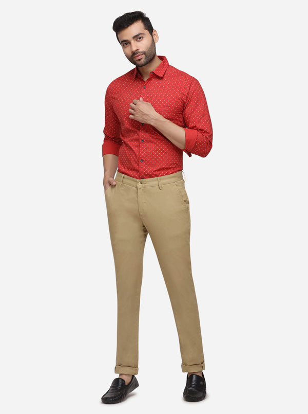 Khaki Solid Super Slim Fit Casual Trouser | Greenfibre