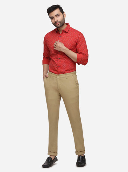 Khaki Solid Super Slim Fit Casual Trouser | Greenfibre