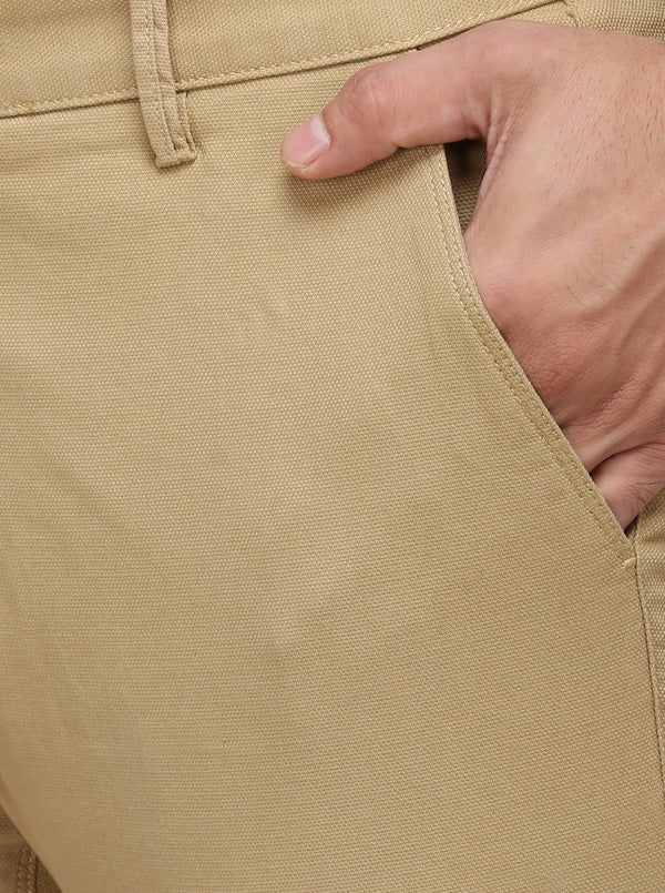 Khaki Solid Super Slim Fit Casual Trouser | Greenfibre