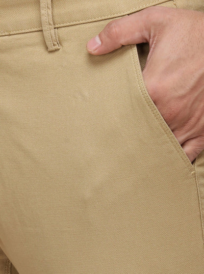 Khaki Solid Super Slim Fit Casual Trouser | Greenfibre