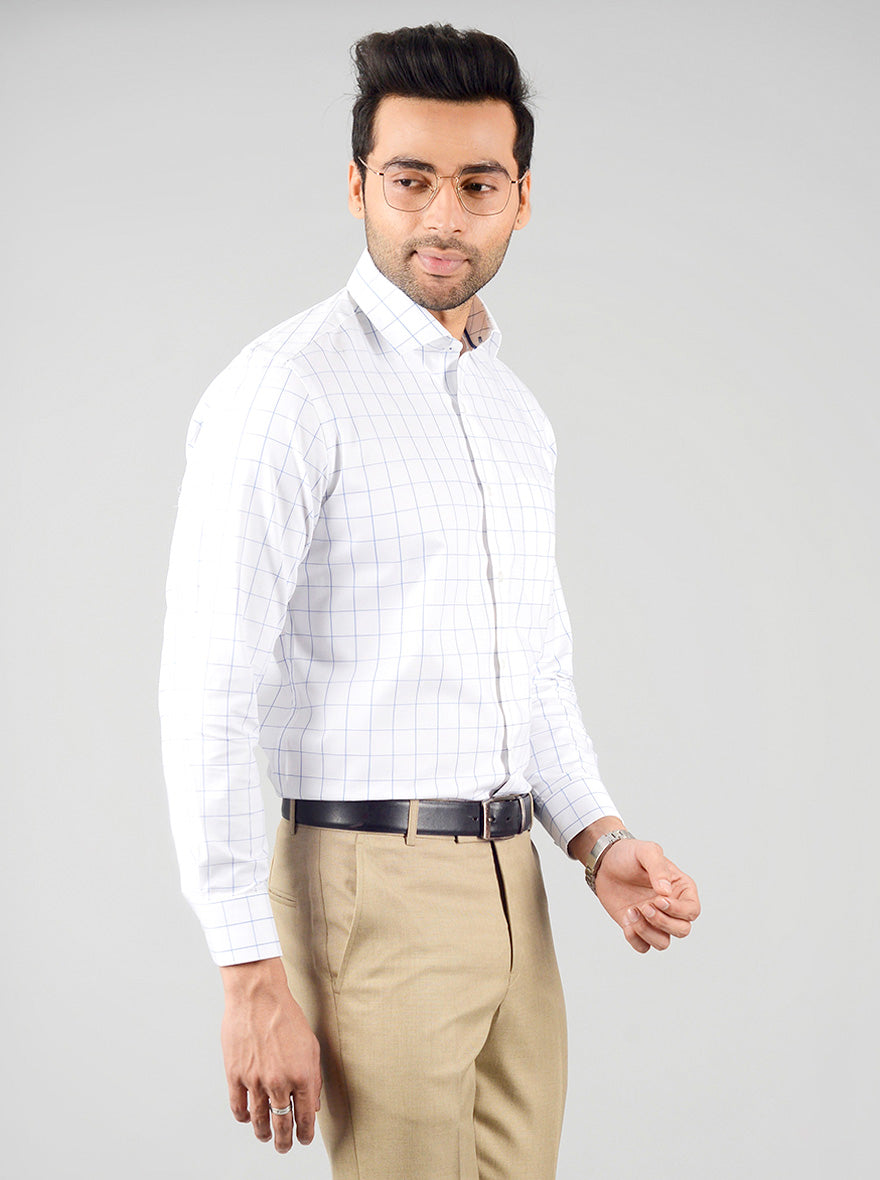 White & Blue Checked Slim Fit Evening Wear Shirt | Metal