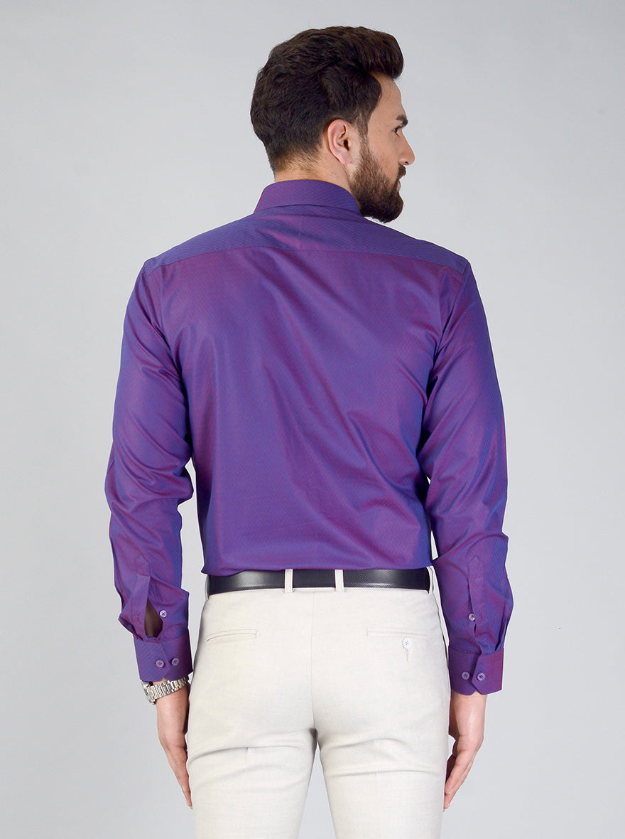 Imperial Purple Self Design Regular Fit Formal Shirt | JadeBlue