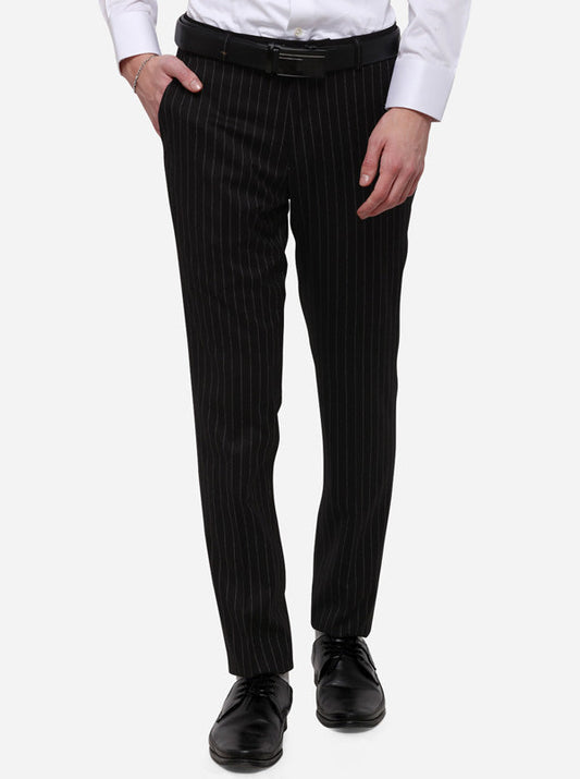 Black Striped Super Slim Fit Formal Trouser | JadeBlue