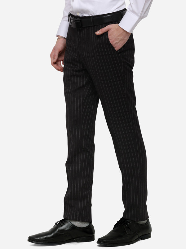 Black Striped Super Slim Fit Formal Trouser | JadeBlue