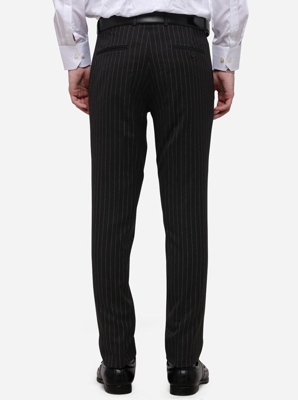 Black Striped Super Slim Fit Formal Trouser | JadeBlue