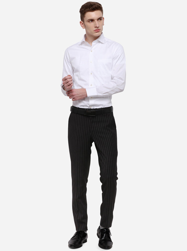 Black Striped Super Slim Fit Formal Trouser | JadeBlue