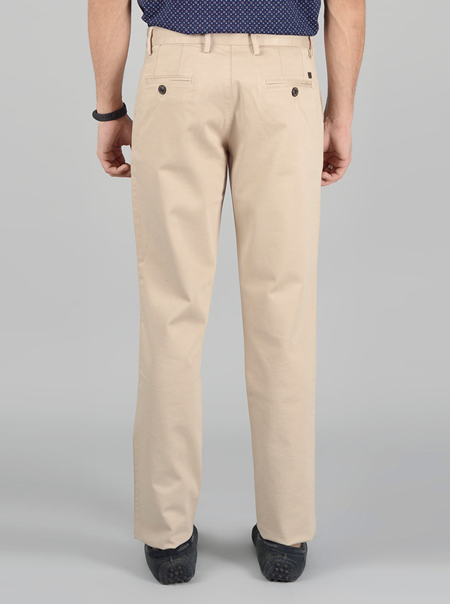 Beige Self Textured Slim Fit Casual Trouser | JadeBlue