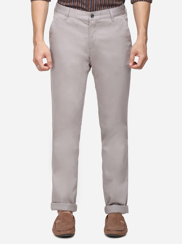 Grey Solid Super Slim Fit Casual Trouser | Greenfibre