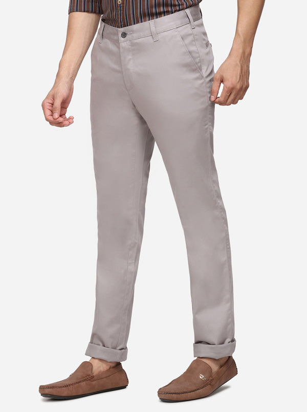 Grey Solid Super Slim Fit Casual Trouser | Greenfibre