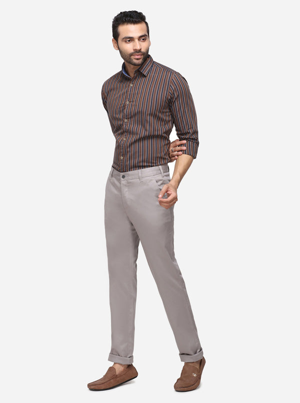 Grey Solid Super Slim Fit Casual Trouser | Greenfibre