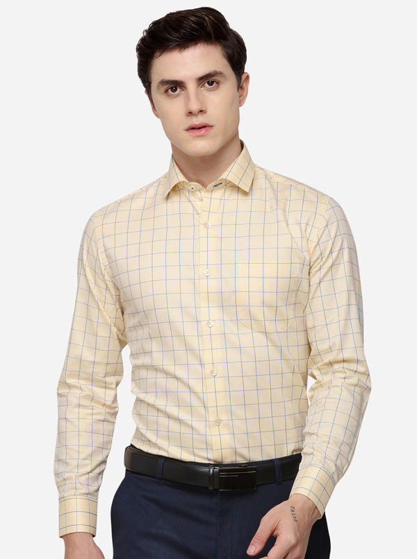 Yellow & Blue Checked Slim Fit Formal Shirt | Metal