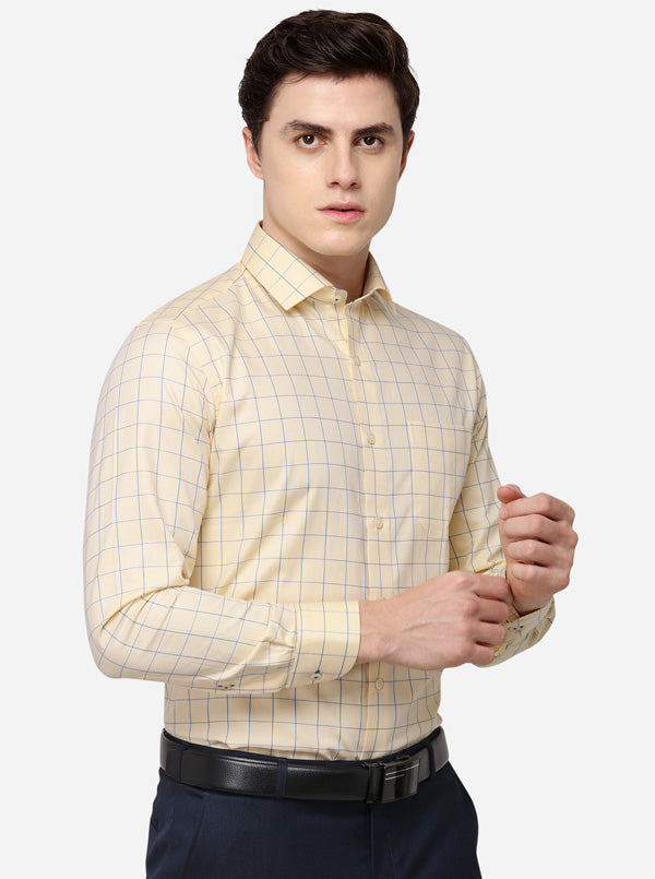 Yellow & Blue Checked Slim Fit Formal Shirt | Metal