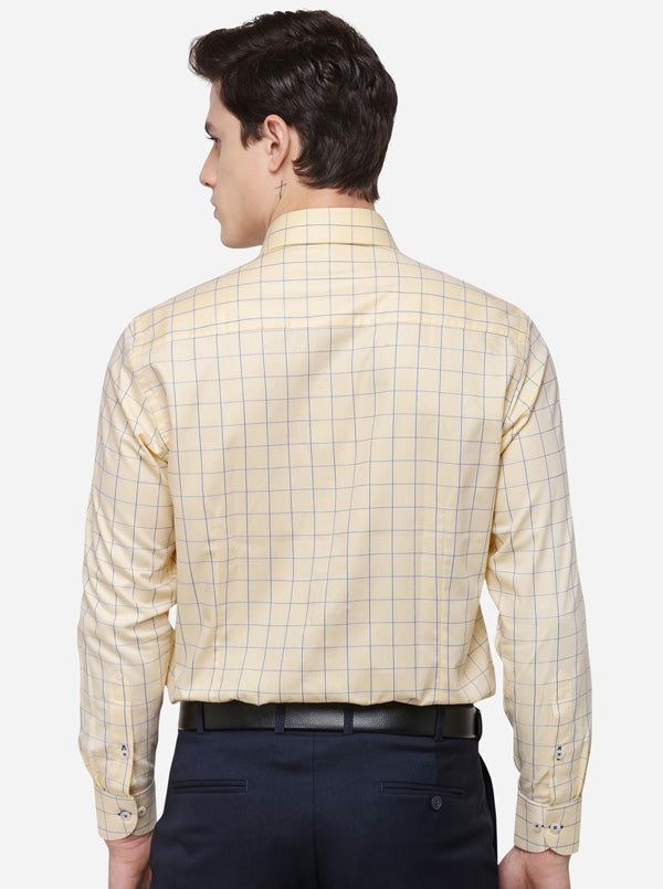 Yellow & Blue Checked Slim Fit Formal Shirt | Metal