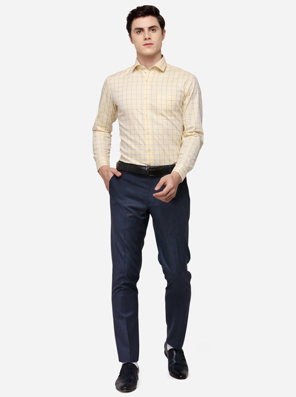 Yellow & Blue Checked Slim Fit Formal Shirt | Metal