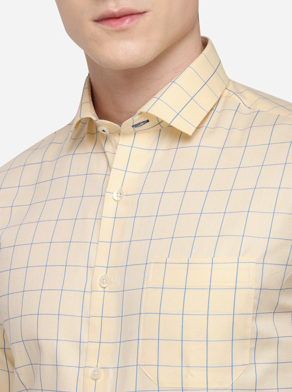 Yellow & Blue Checked Slim Fit Formal Shirt | Metal