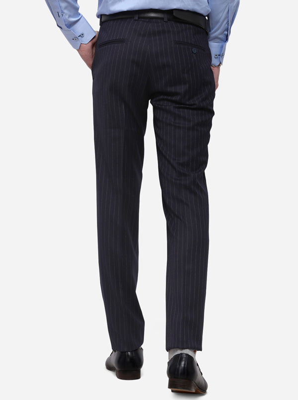 Navy Blue Striped Super Slim Fit Formal Trouser | JadeBlue