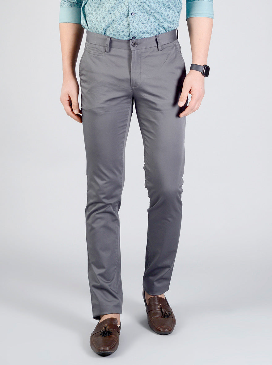 Charcoal Grey Solid Slim Fit Casual Trouser | JB Sport