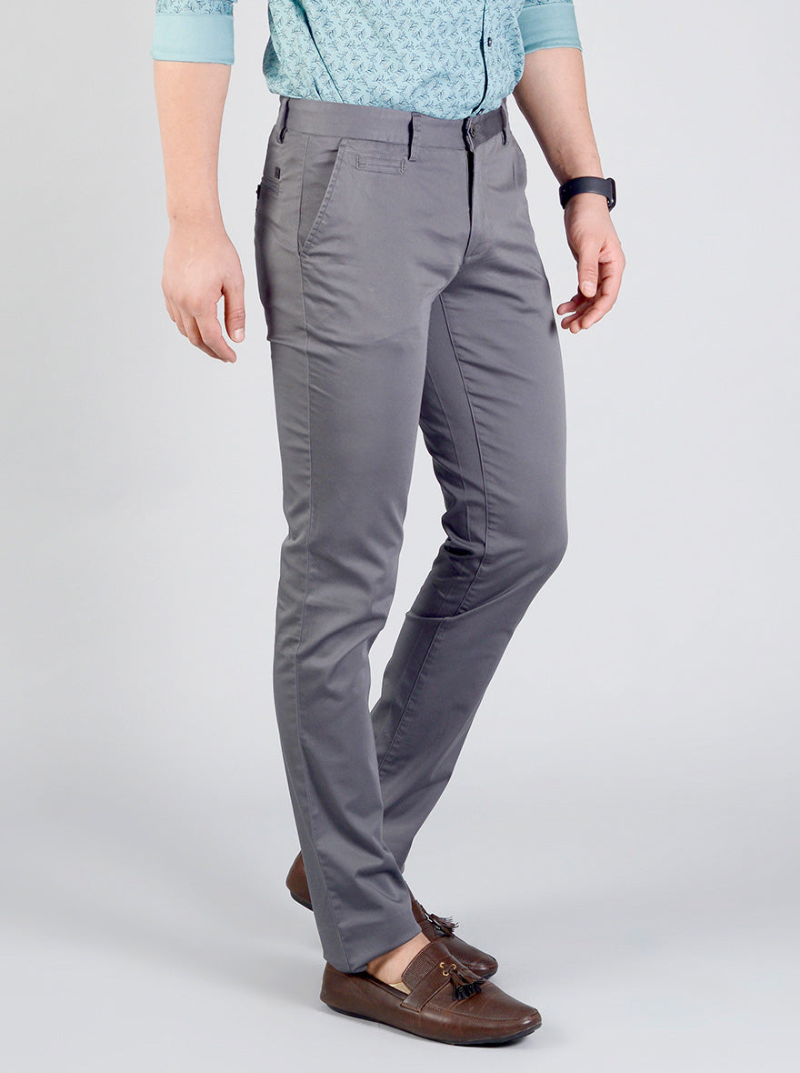 Charcoal Grey Solid Slim Fit Casual Trouser | JB Sport