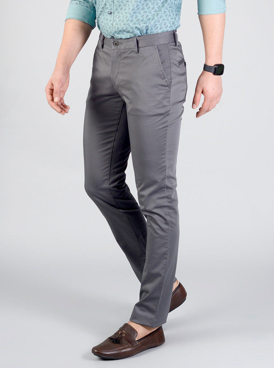 Charcoal Grey Solid Slim Fit Casual Trouser | JB Sport