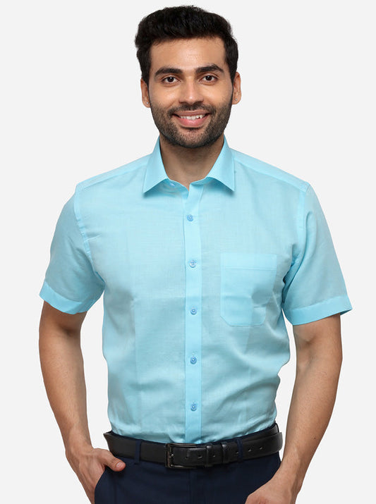 Sky Blue Solid Regular Fit Formal Shirt | JadeBlue