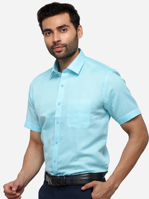 Sky Blue Solid Regular Fit Formal Shirt | JadeBlue