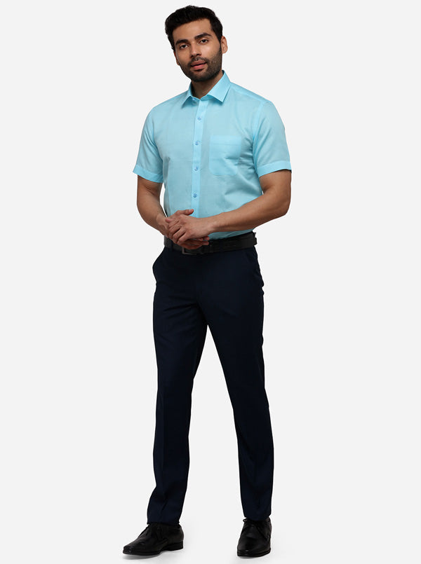 Sky Blue Solid Regular Fit Formal Shirt | JadeBlue