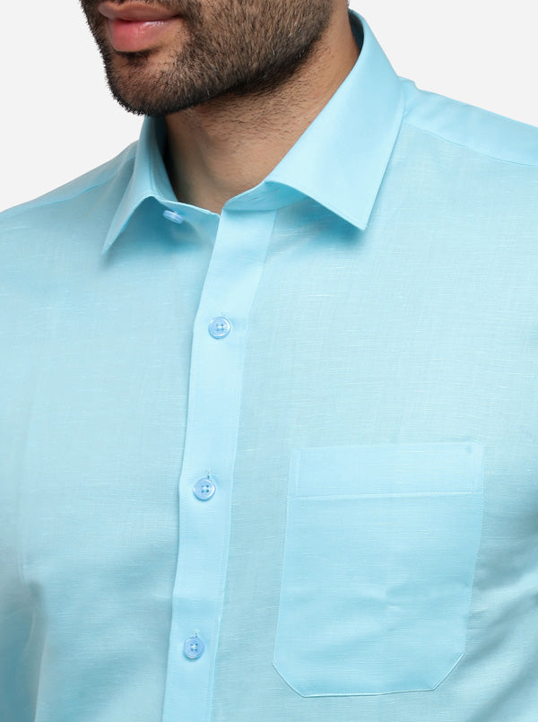 Sky Blue Solid Regular Fit Formal Shirt | JadeBlue