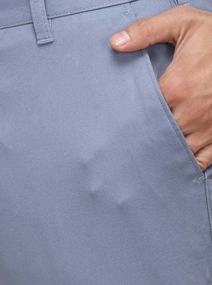 Stone Blue Solid Slim Fit Casual Trouser | Greenfibre