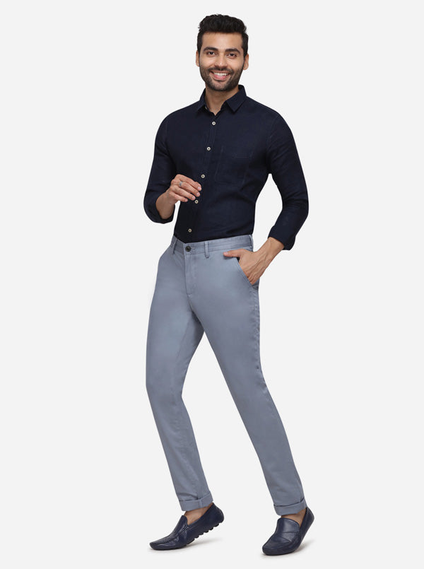 Ashley Blue Solid Uno Fit Casual Trouser | JadeBlue Sport