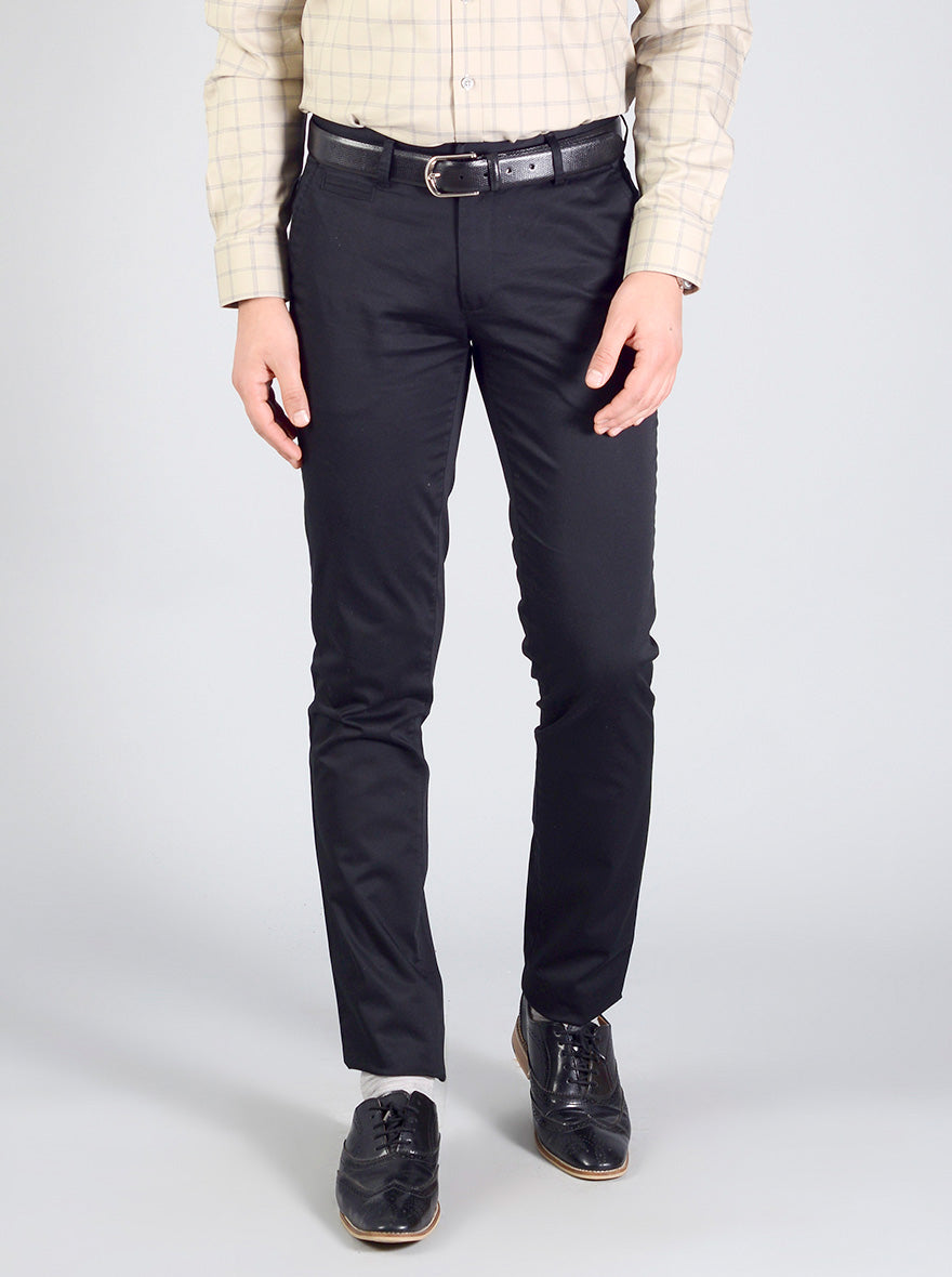 Black Solid Slim Fit Casual Trouser | JB Sport