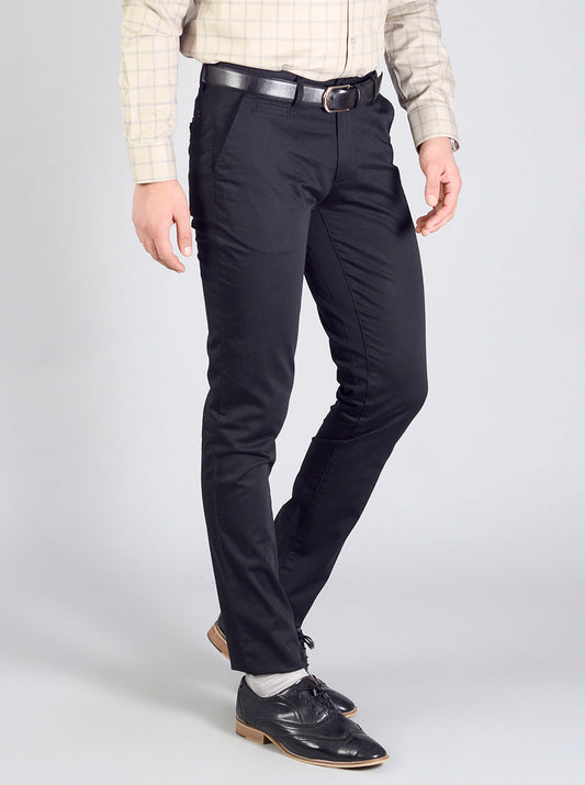 Black Solid Slim Fit Casual Trouser | JB Sport