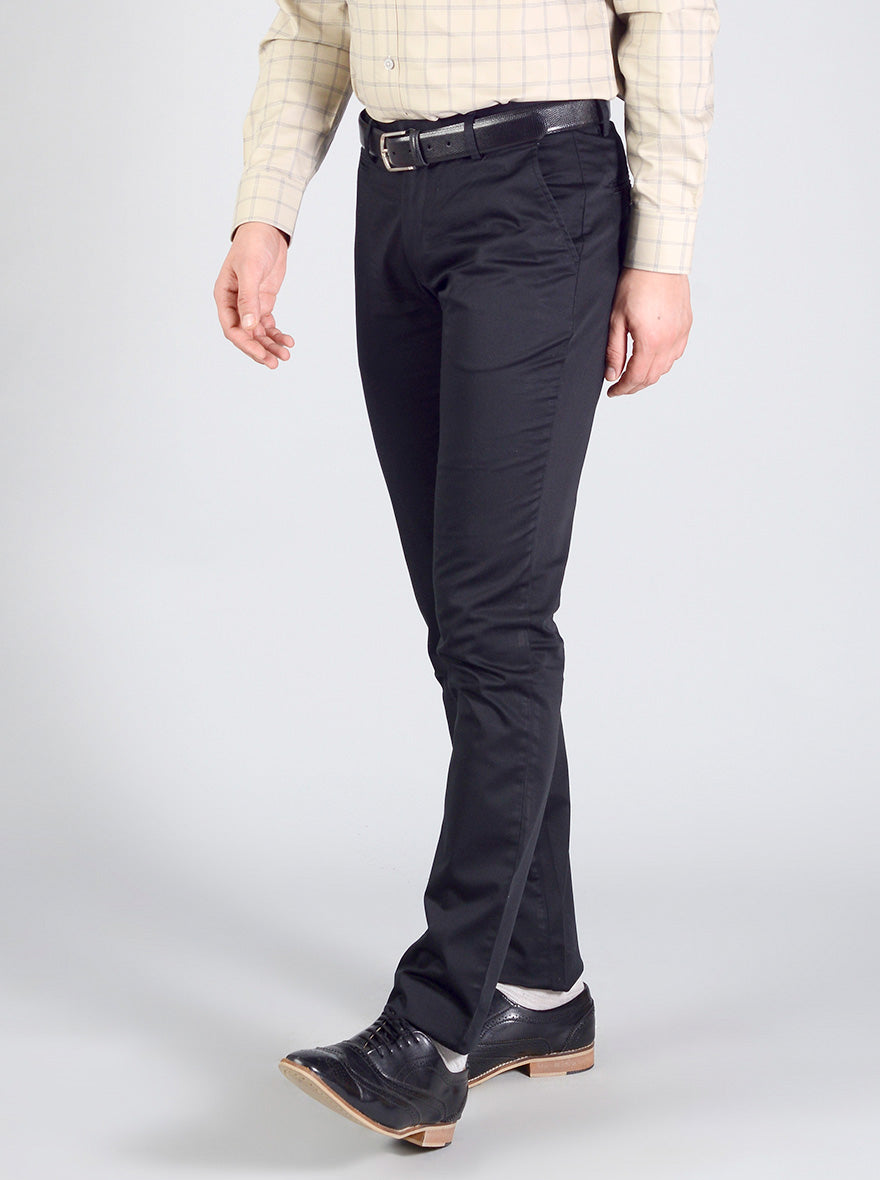 Black Solid Slim Fit Casual Trouser | JB Sport