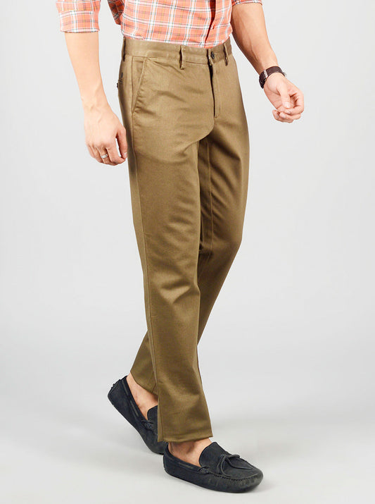 Olive Brown Solid Slim Fit Casual Trouser | JB Sport