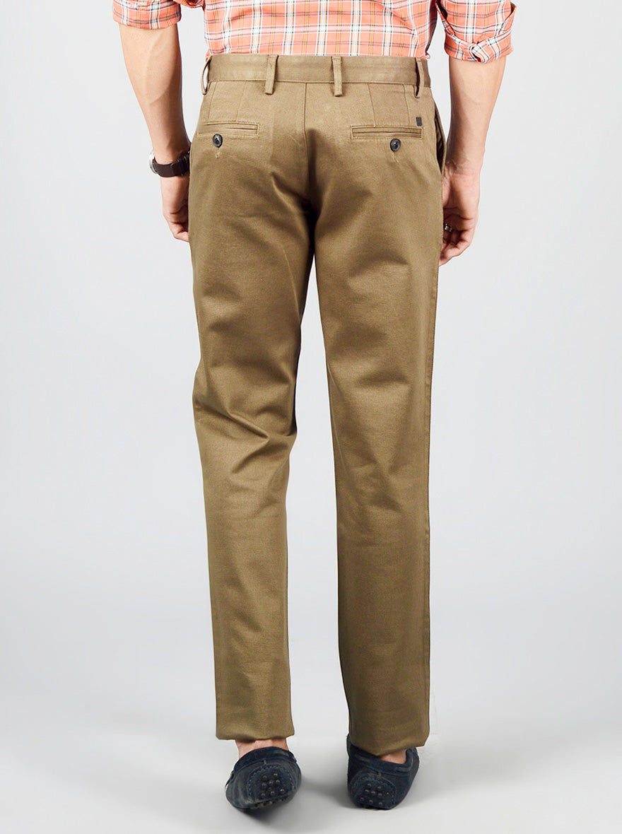 Olive Brown Solid Slim Fit Casual Trouser | JB Sport