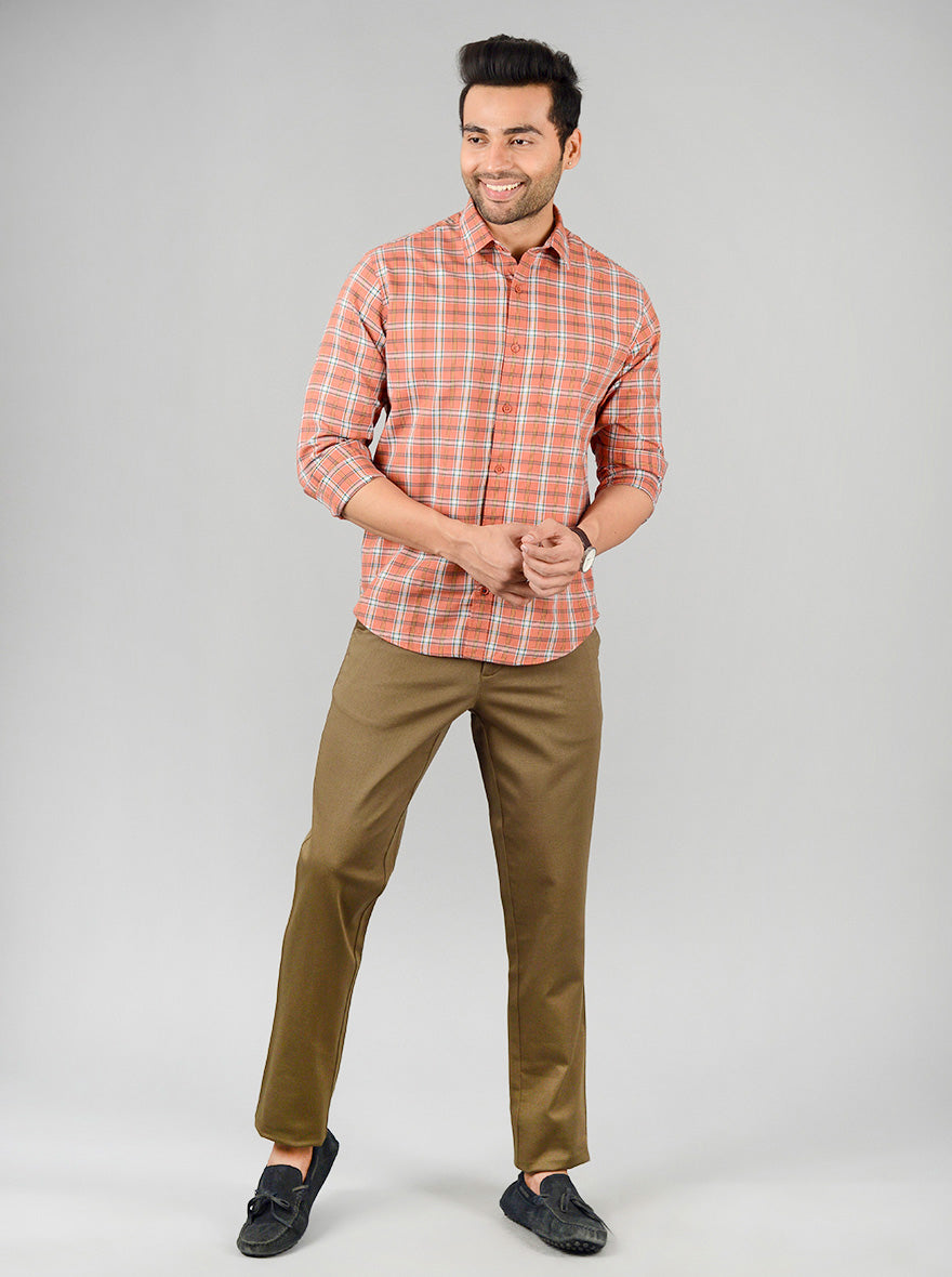 Olive Brown Solid Slim Fit Casual Trouser | JB Sport