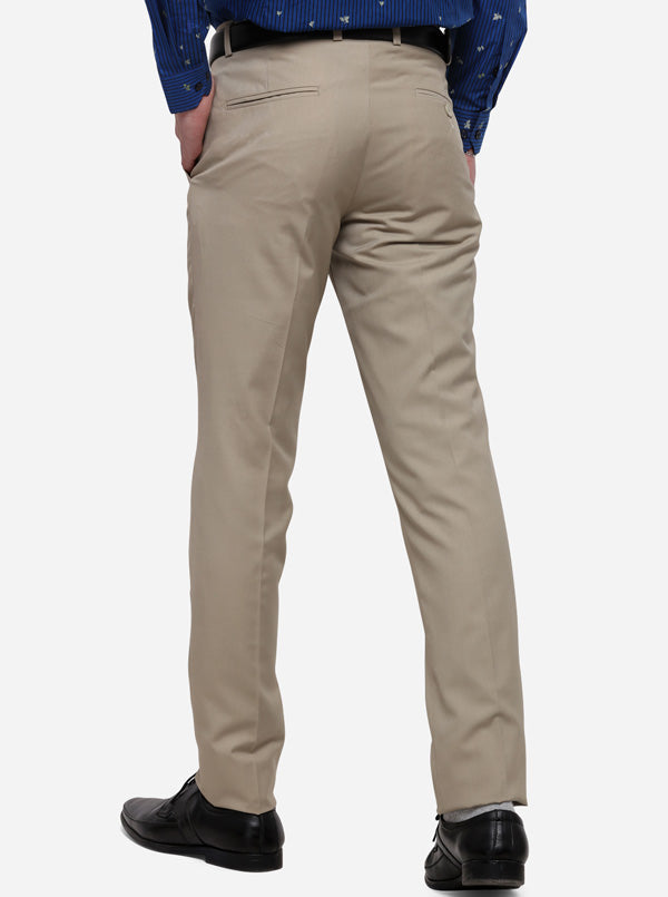 Beige Solid Slim Fit Formal Trouser | Greenfibre