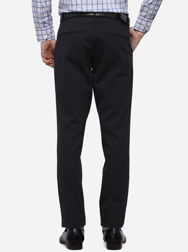 Navy Blue Solid Slim Fit Formal Trouser | JB Studio