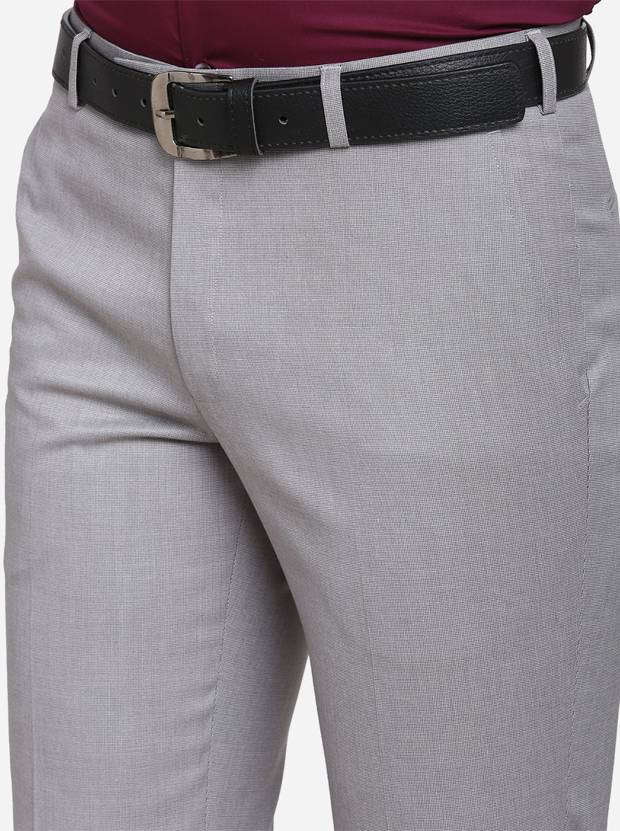 Light Grey Self Design Slim Fit Formal Trouser  | Metal