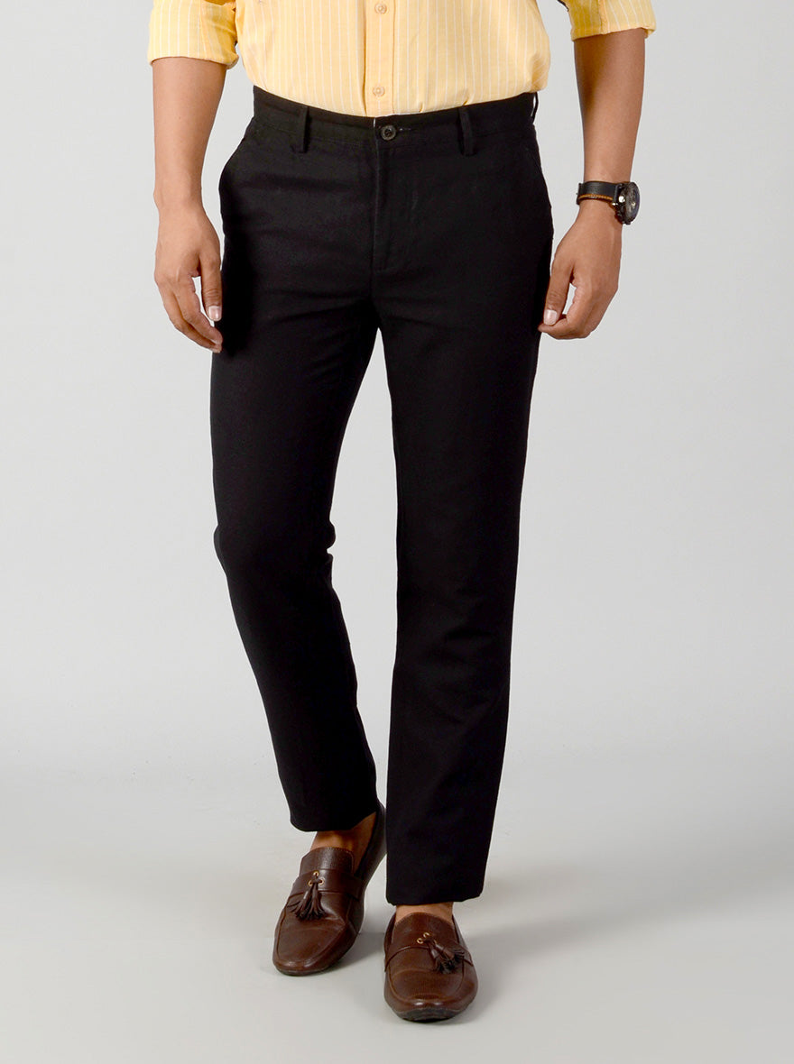 Black Self Textured Slim Fit Casual Trouser | JB Sport