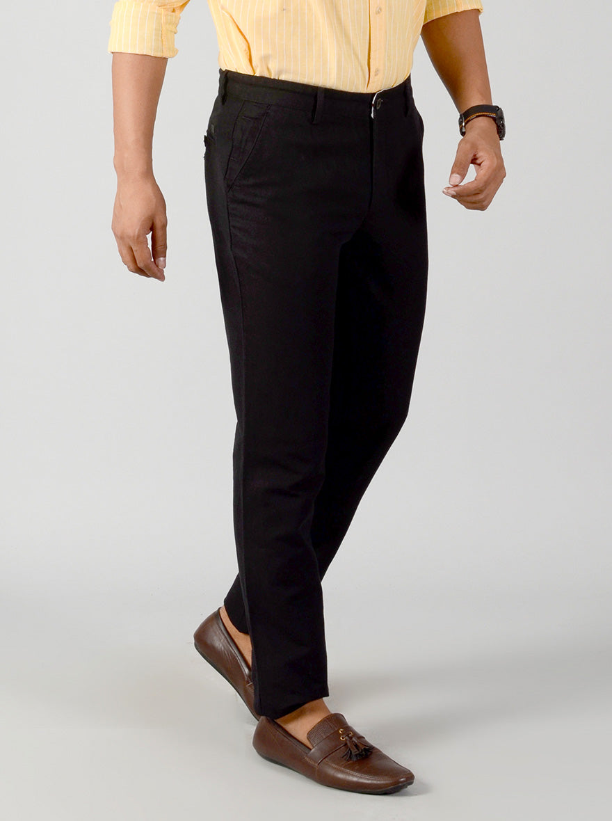 Black Self Textured Slim Fit Casual Trouser | JB Sport