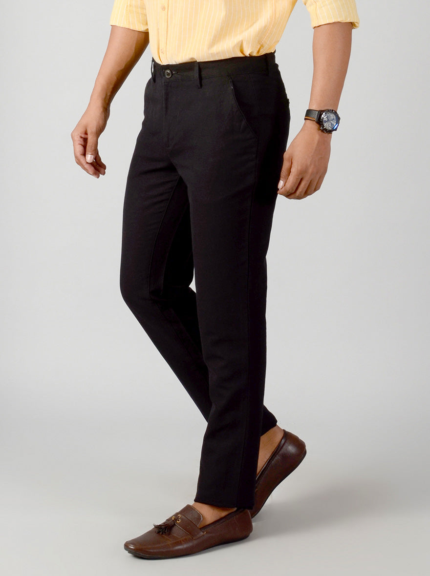 Black Self Textured Slim Fit Casual Trouser | JB Sport