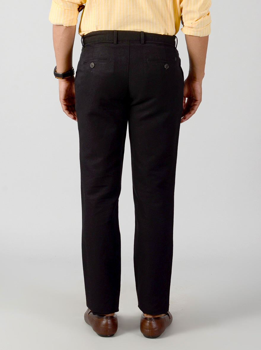 Black Self Textured Slim Fit Casual Trouser | JB Sport