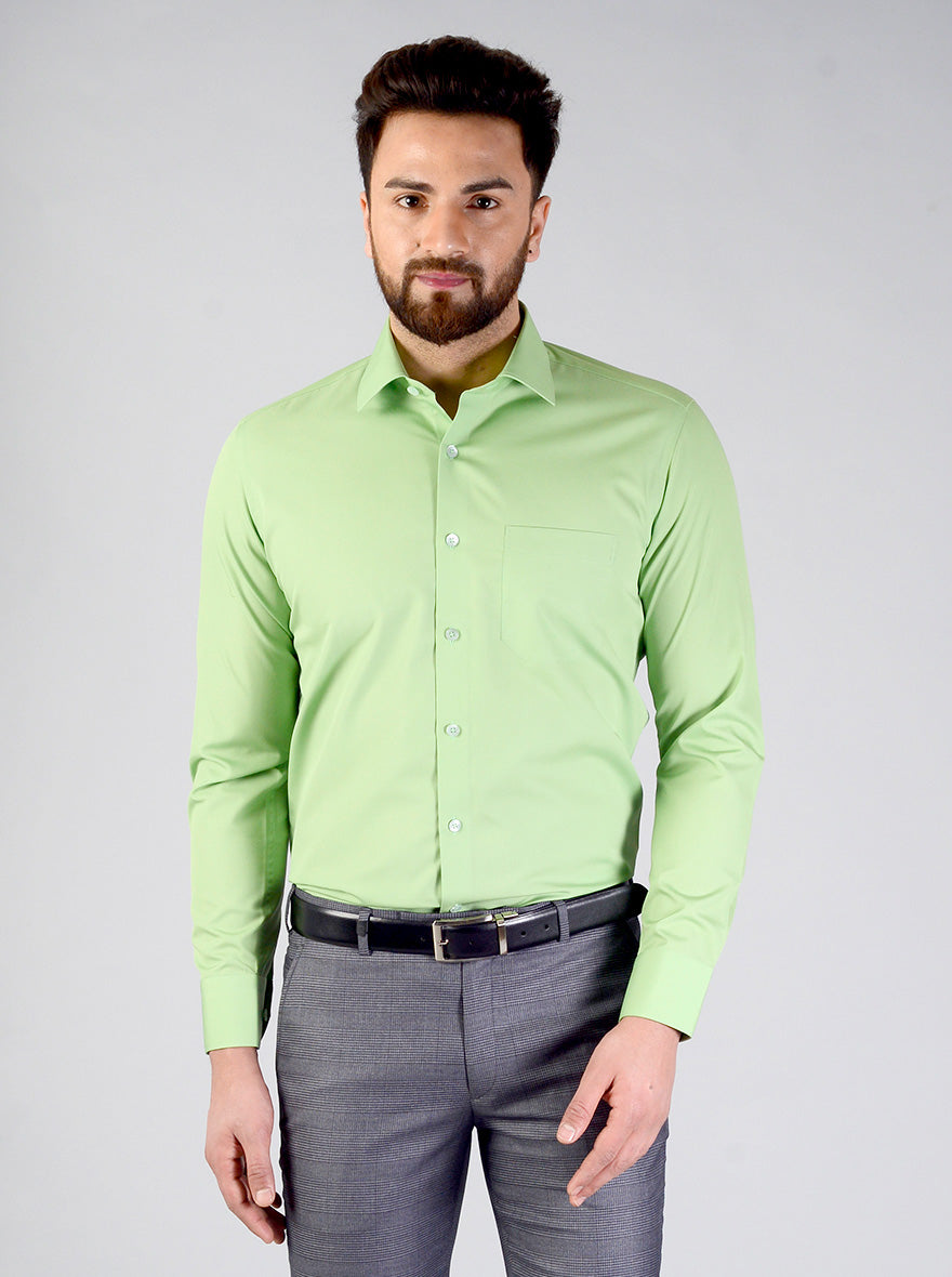 Green Solid Slim Fit Evening Wear Shirt | Metal