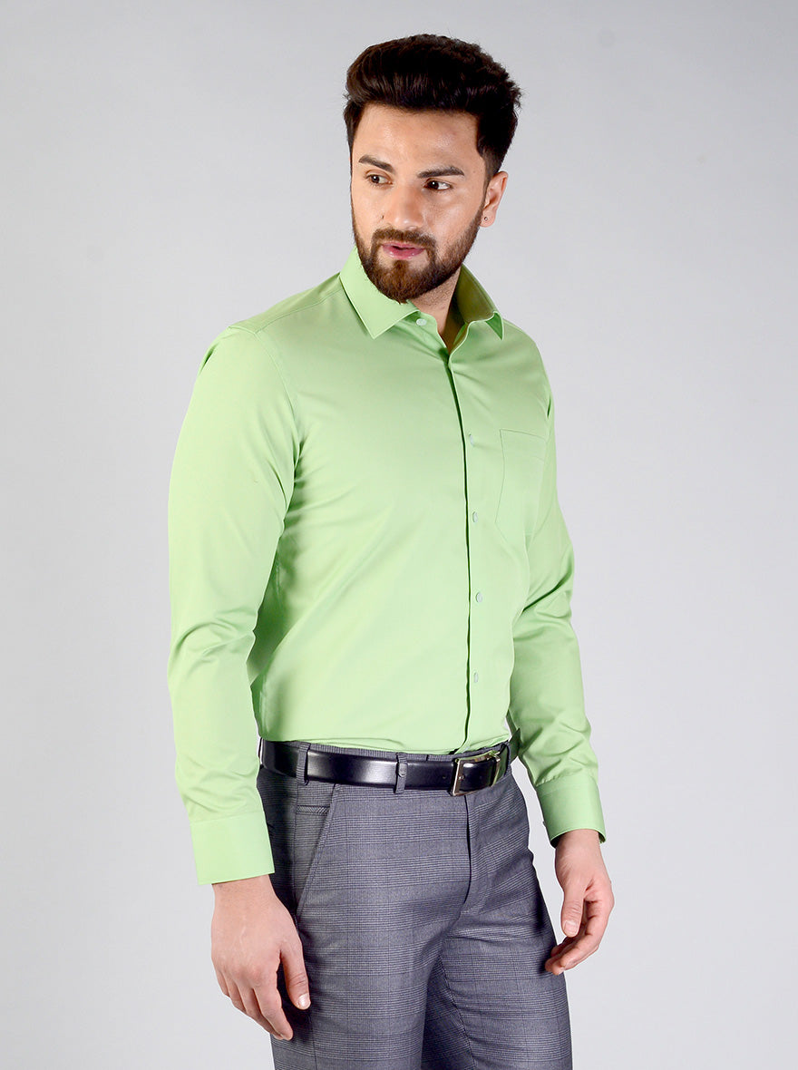 Green Solid Slim Fit Evening Wear Shirt | Metal