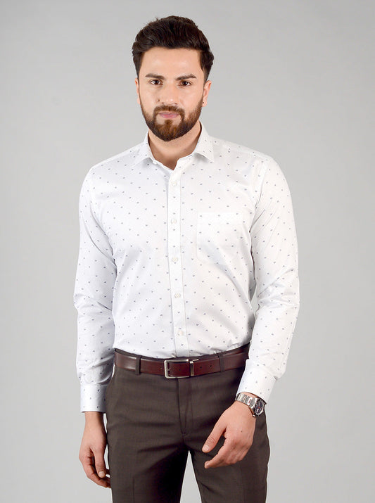 Off White Printed Slim Fit Formal Shirt | Greenfibre